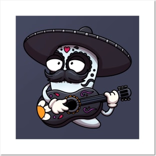 Mexican Sugar Skull Pepper Playing Guitar Posters and Art